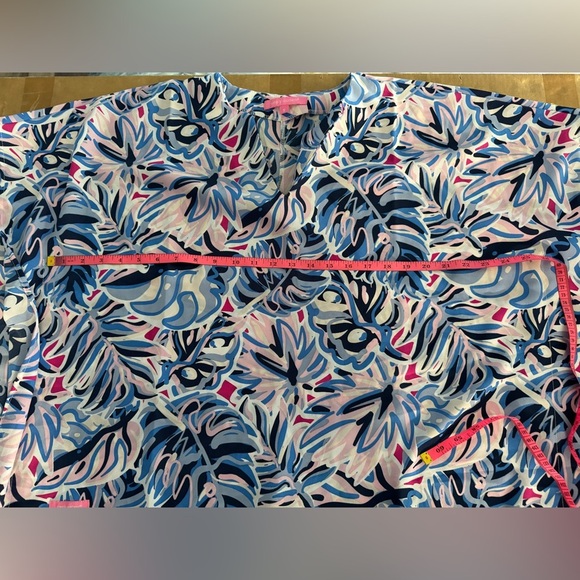 Simply Southern Palm Leaves Print Drape Blouse Blue - Picture 7 of 9